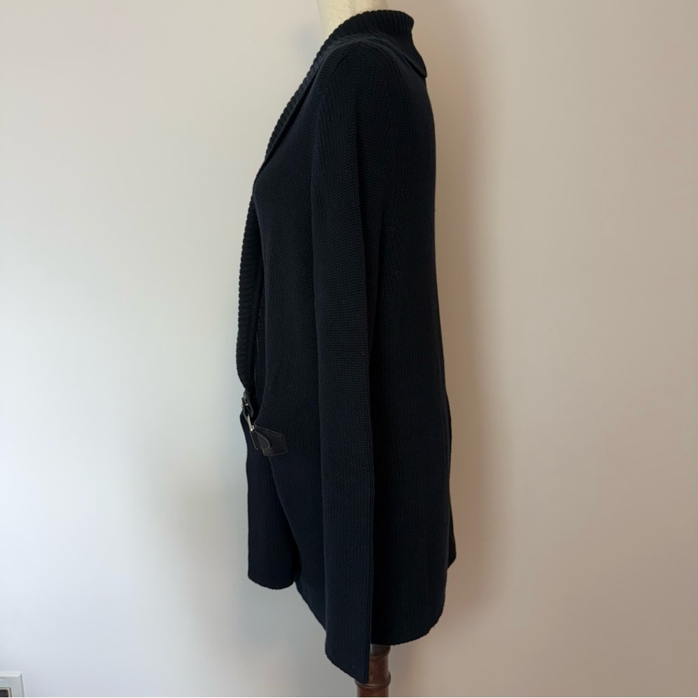 Lauren Ralph Lauren 100% Cotton Black Knit Cardigan with Buckle Closure Size 1X - Picture 2 of 7